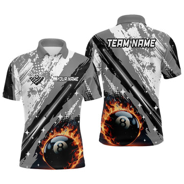 FUNSTUFFPRINT Personalized Billiard 8 Ball Grunge Style Men Polo Shirt Size S-5XL