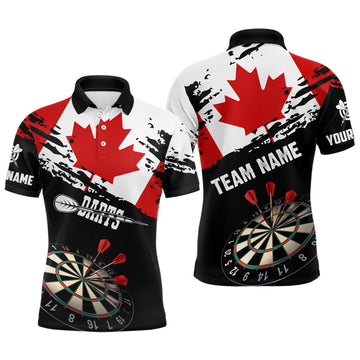 FUNSTUFFPRINT Personalized Grunge Canada Flag Dart Polo Shirts For Men Custom Patriotic Canadian Dart Polo Shirt Size S-5XL