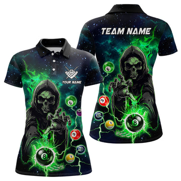 Custom Green Billiard Death Skeleton Women Polo Shirts Customized Team League Billiard Jerseys