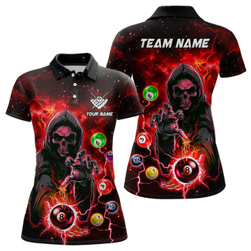 Custom Red Billiard Death Skeleton Women Polo Shirts Customized Team League Billiard Jerseys