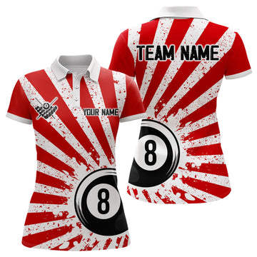 Custom Funny Grunge Billiard 8 Ball Women Polo Shirts Custom Red 8 Ball Pool Jerseys Attire