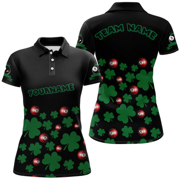 Custom Black Green 3D Pattern Billiard Balls And Clovers Full Printing Polo Shirts For Women
