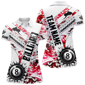 Custom Cracky Billiard 8 Ball Pool With Camo Women Polo Shirts Custom Team League Billiard Shirts| Red