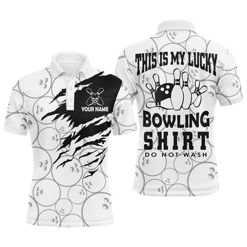 FUNSTUFFPRINT Funny Bowling Shirt for Men Custom Name Lucky Bowling Shirt Polo Short Sleeve Bowler Polo Shirt Size S-5XL
