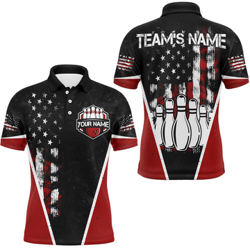 Custom American Bowling Polo Shirt for Men, Custom Bowling Team Jersey Bowling Shirt