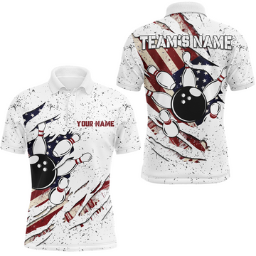 Custom American Flag Bowling Shirt for Men Custom Bowling Team Jersey Bowling Polo Shirt