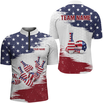 Custom American Flag Bowling Quarter-Zip Shirt Custom Bowling Jersey for Men Bowling Team League