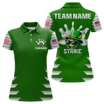 Custom Lucky Bowling Shirt for Women St. Patrick Day Bowling Shirt Custom Green Polo Team Shirt