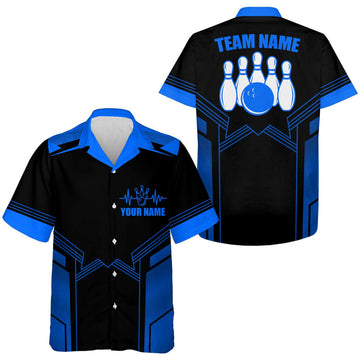 Custom Hawaiian Bowling Shirt For Men Custom Blue Bowling Hawaiian Men's Bowling Team Shirt
