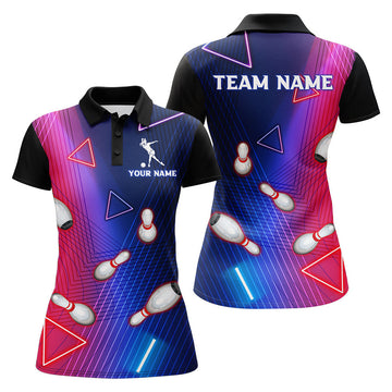 Custom Navy Bowling Shirt For Women Custom Name Polo Bowling Jersey Ladies 3D Bowling Team Shirt For Women