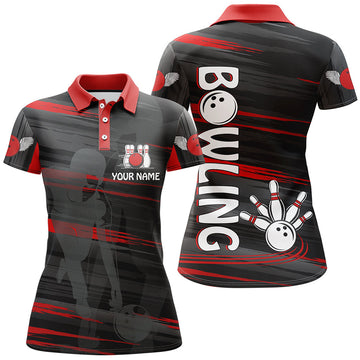 Custom Personalized Bowling Polo Shirt For Women Red And Black Bowling Shirt For Team Custom Bowling Jersey