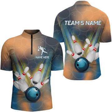 Custom Personalized Bowling Quarter-Zip Shirt Men 3D Bowling Jersey Custom Bowling Team League Shirts
