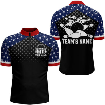 Custom Patriotic Bowling Quarter-Zip Shirt Men Custom Ladies Bowling Team League Jersey USA Bowling Shirt