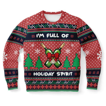 FUNSTUFFPRINT I Am Full Of Holiday Spirit Ugly Christmas Sweater, Christmas Sweater, Ugly Sweater, Funny Xmas Sweaters Ugly Sweater