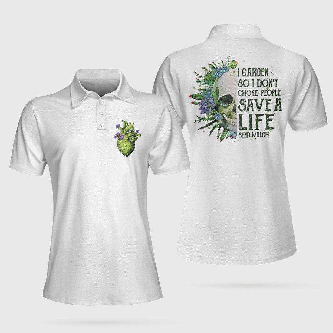 Custom I Garden So I Don't Choke People Skull Polo Shirt, White Skull Gardening Shirt For Women