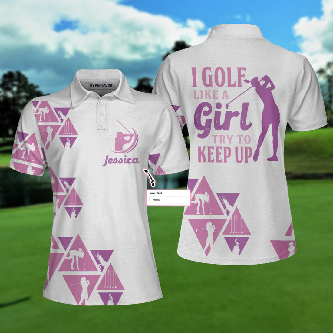 Custom I Golf Like A Girl Try To Keep Up Custom Short Sleeve Women Polo Shirt, Personalized Unique Female Golf Gift, Best Gift For Women, Custom Polo Shirt