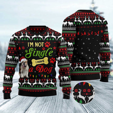 FUNSTUFFPRINT I’M Not Single I Have A Bulldog Ugly Christmas Sweater, Dog Ugly Christmas Sweater, Ugly Dog Sweaters Ugly Sweater