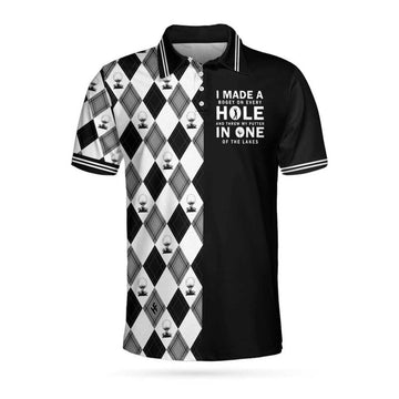 I Made A Bogey On Every Hole Polo Shirt, Black And White Argyle Pattern Polo Shirt, Cool Golf Shirt For Men