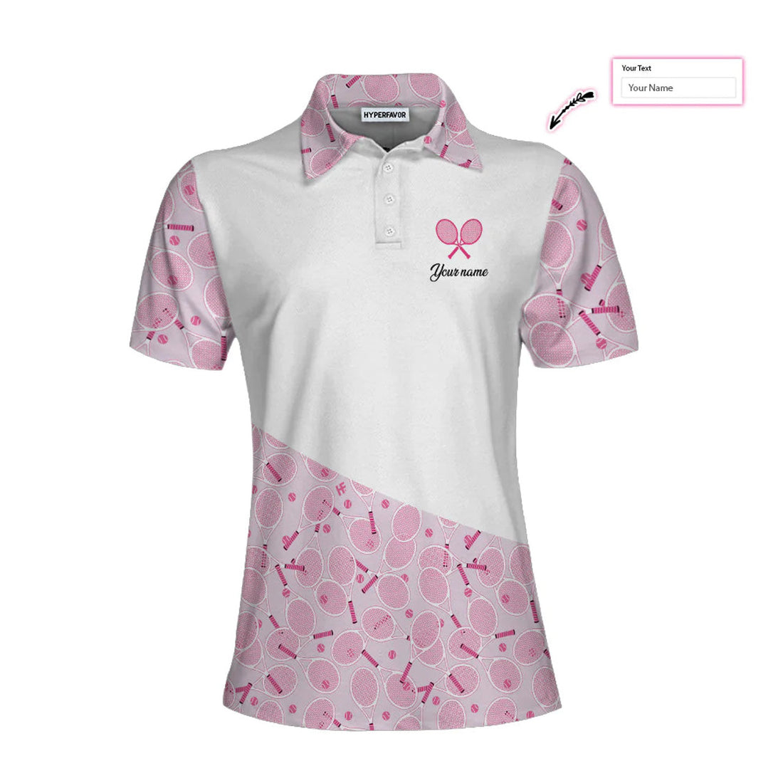 Custom Personalized White And Pink Tennis Women Polo Shirt, I Play Tennis Like A Girl Custom Short Sleeve Shirt For Ladies, Gift For Tennis Lovers
