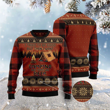 FUNSTUFFPRINT I Tried To Be Good But Then I Went Camping Ugly Christmas Sweater, Christmas Sweater, Ugly Sweater, Funny Xmas Sweaters Ugly Sweater