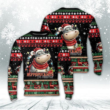 FUNSTUFFPRINT I Want A Hippopotamus For Christmas AOP Ugly Christmas Sweater For Men And Women, Best Gift For Christmas, The Beautiful Winter Christmas Outfit Ugly Sweater