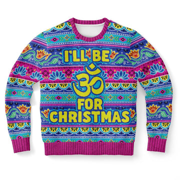 FUNSTUFFPRINT I Will Be For Christmas Om Sign Ugly Christmas Sweater, Christmas Sweater, Ugly Sweater, Funny Xmas Sweaters Ugly Sweater