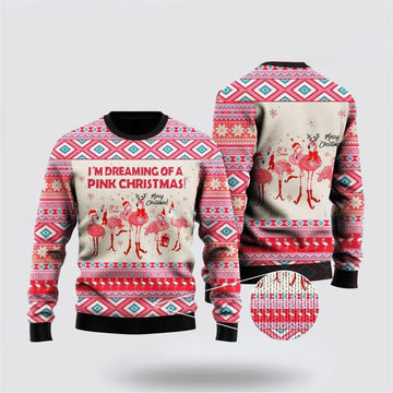 FUNSTUFFPRINT I’m Dreaming Of A Pink Christmas Flamingo Ugly Christmas Sweater – Christmas Gifts For Frends Ugly Sweater
