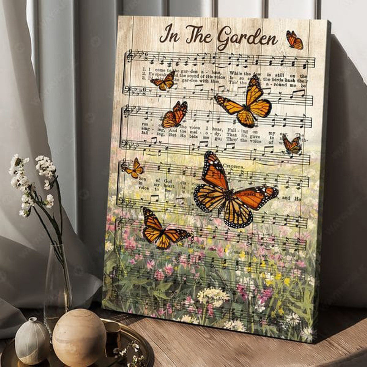 In The Garden, Butterfly Music Sheet, Music Lover Poster and Canvas