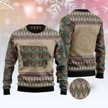 FUNSTUFFPRINT Iowa Mandala Ugly Christmas Sweater, Christmas Sweater, Ugly Sweater, Funny Xmas Sweaters Ugly Sweater