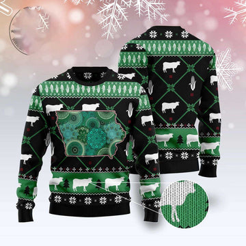 FUNSTUFFPRINT Iowa Usa Symbols Pattern Ugly Christmas Sweater, Christmas Sweater, Ugly Sweater, Funny Xmas Sweaters Ugly Sweater