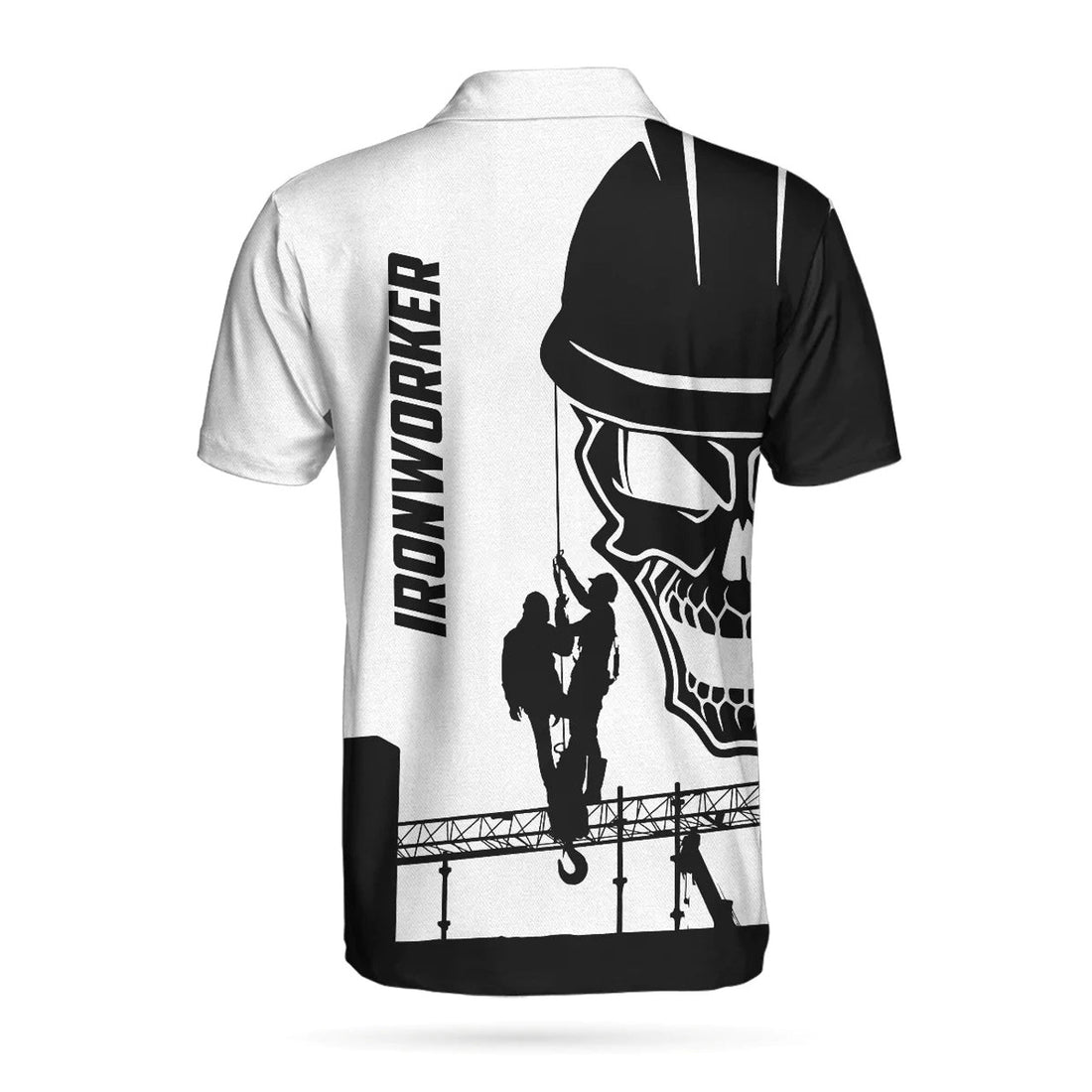 Ironworker Skull Short Sleeve Polo Shirt, Black Silhouette Skull Polo Shirt, Ironworker Shirt For Men