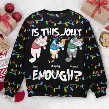 FUNSTUFFPRINT Custom Is This Jolly Enough - Hanging Cat 2 Ugly Sweater