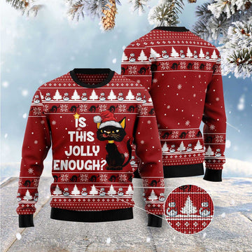 FUNSTUFFPRINT Is This Jolly Enough Black Cat Ugly Christmas Sweater, Christmas Cat Ugly Sweater, Ugly Cat Xmas Sweater Ugly Sweater