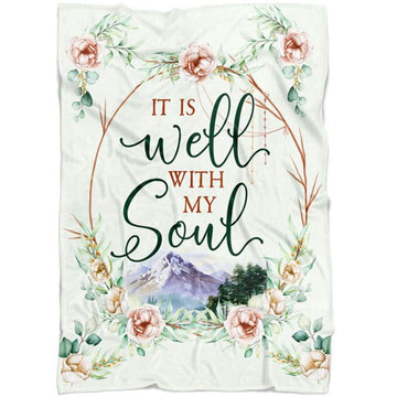 FUNSTUFFPRINT It Is Well With My Soul Floral Fleece Blanket - Christian Blanket - Bible Verse Blanket