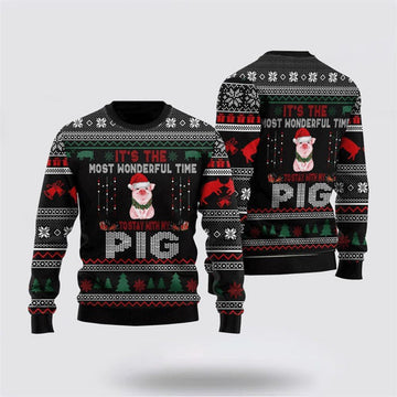 FUNSTUFFPRINT It's Time To Stay With My Pig Ugly Christmas Sweater, Farm Sweater, Christmas Gift, Best Winter Outfit Christmas Ugly Sweater