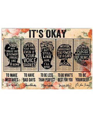 It’s Okay To Make Mistakes, To have Bad Days, To Be Less Than Perfect, To Do What’s Best For You, To Be Yourself Poster and Canvas