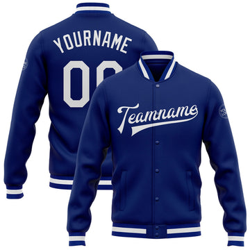 FUNSTUFFPRINT Custom Royal White Bomber Full-Snap Varsity Letterman Jacket 3D Baseball Jacket