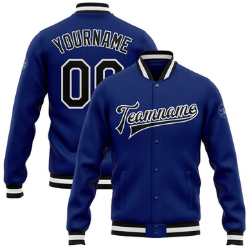 FUNSTUFFPRINT Custom Royal Black-White Bomber Full-Snap Varsity Letterman Jacket 3D Baseball Jacket