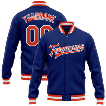 FUNSTUFFPRINT Custom Royal Orange-White Bomber Full-Snap Varsity Letterman Jacket 3D Baseball Jacket