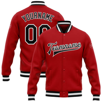 FUNSTUFFPRINT Custom Red Black-White Bomber Full-Snap Varsity Letterman Jacket 3D Baseball Jacket