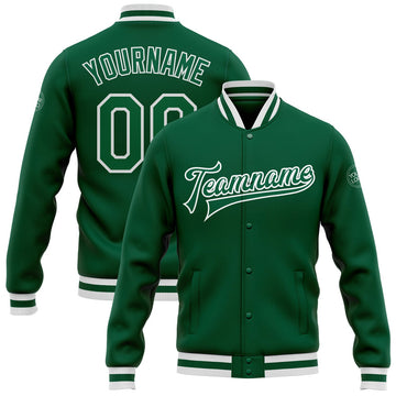 FUNSTUFFPRINT Custom Kelly Green Kelly Green-White Bomber Full-Snap Varsity Letterman Jacket 3D Baseball Jacket