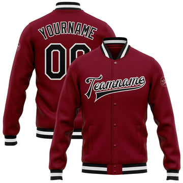 FUNSTUFFPRINT Custom Crimson Black-White Bomber Full-Snap Varsity Letterman Jacket 3D Baseball Jacket