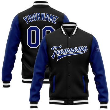 FUNSTUFFPRINT Custom Black Royal-White Bomber Full-Snap Varsity Letterman Two Tone Jacket 3D Baseball Jacket