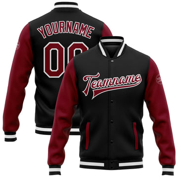 FUNSTUFFPRINT Custom Black Crimson-White Bomber Full-Snap Varsity Letterman Two Tone Jacket 3D Baseball Jacket