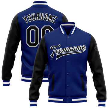 FUNSTUFFPRINT Custom Royal Black-White Bomber Full-Snap Varsity Letterman Two Tone Jacket 3D Baseball Jacket