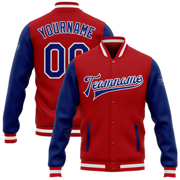 FUNSTUFFPRINT Custom Red Royal-White Bomber Full-Snap Varsity Letterman Two Tone Jacket 3D Baseball Jacket
