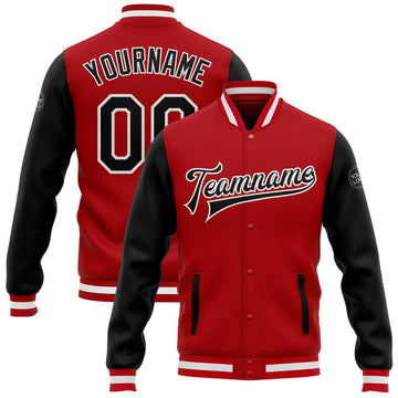 FUNSTUFFPRINT Custom Red Black-White Bomber Full-Snap Varsity Letterman Two Tone Jacket 3D Baseball Jacket