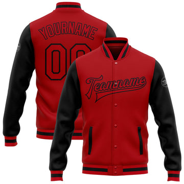 FUNSTUFFPRINT Custom Red Red-Black Bomber Full-Snap Varsity Letterman Two Tone Jacket 3D Baseball Jacket