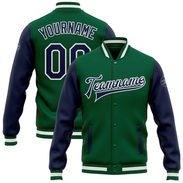 FUNSTUFFPRINT Custom Kelly Green Navy-White Bomber Full-Snap Varsity Letterman Two Tone Jacket 3D Baseball Jacket
