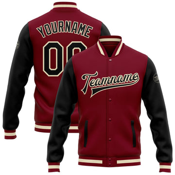 FUNSTUFFPRINT Custom Crimson Black-Cream Bomber Full-Snap Varsity Letterman Two Tone Jacket 3D Baseball Jacket